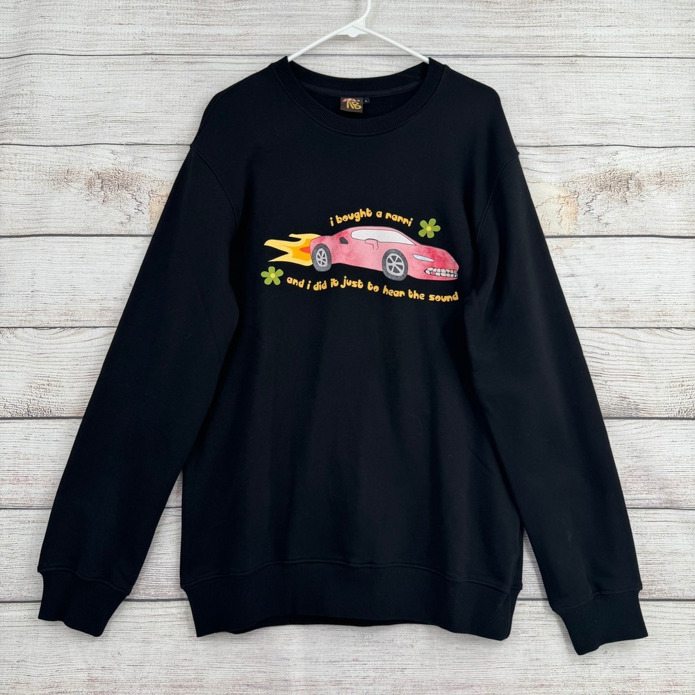 Y2K Ferrari Style Sweatshirt Men Large Black Graphic Rarri Car Streetwear Fleece